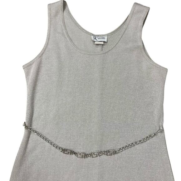 Vintage 90’s Scoop Neck Slip Midi Belted Chain Silver Dress Size 8 by K Studio - Picture 4 of 16